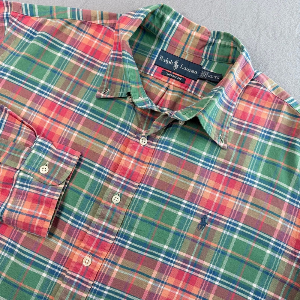 Ralph Lauren Button Down Mens XL Green Red Plaid Custom Fit Classic Preppy - Picture 10 of 10